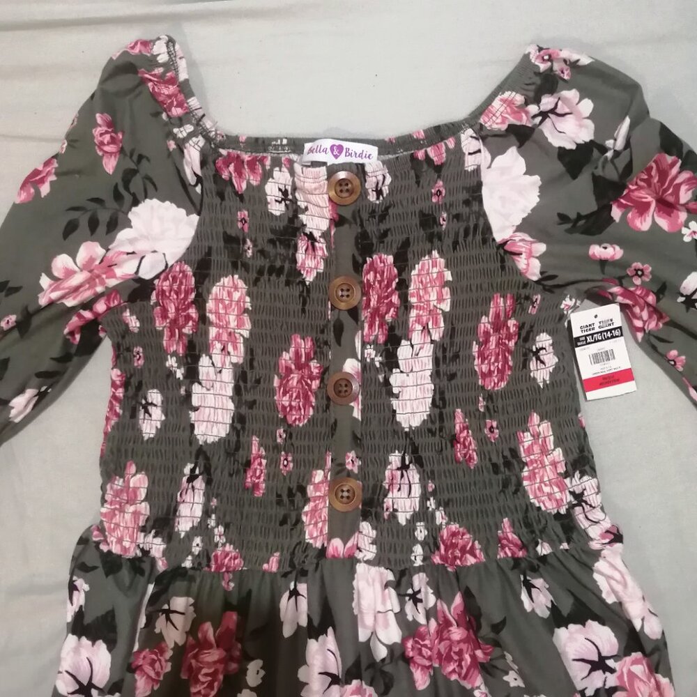🇨🇦 Bella & Birdie Green and Pink 3/4 Sleeve Dress, NWT - Picture 3 of 6